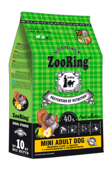 Корм ZooRing Mini Adult Dog для взрослых собак мини пород (Индейка и рис с грушей с глюкозамином и хондроитином)